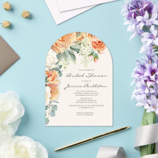 Peach Cream Floral Eukalyptus Brautparty Acryleinladungen (Insitu (Hochzeit))