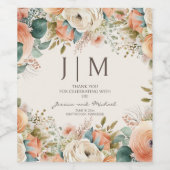 Peach Cream Floral Monogram Wedding Weinetikett (Einzelnes Label)