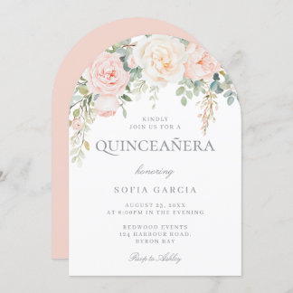 Peach & Cream Floral Quinceanera 15. Party Einladung
