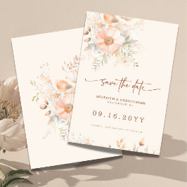 Peach Cream Floral Watercolor Wedding Save The Date
