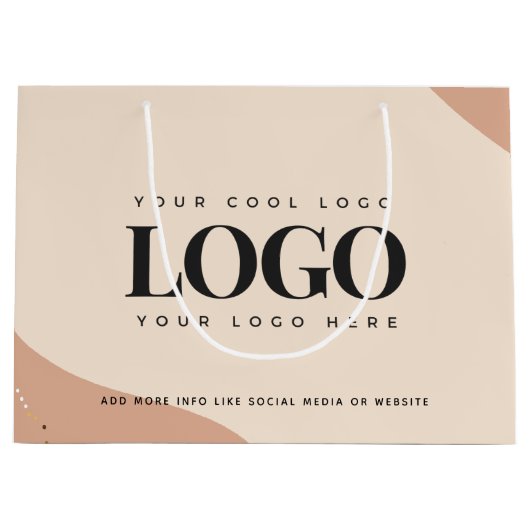 Peach Cream Gold Dots Custom Logo Große Geschenkta Große Geschenktüte (Vorderseite)