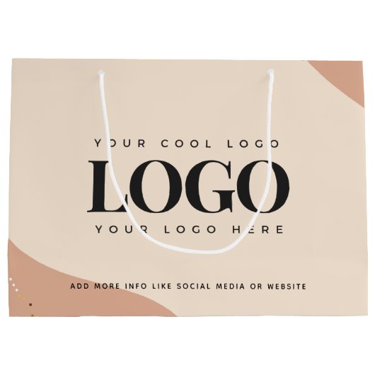 Peach Cream Gold Dots Custom Logo Große Geschenkta Große Geschenktüte (Rückseite)