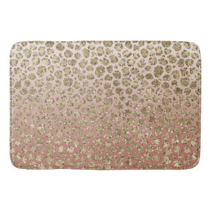 Peach Cream Ombre Gold Glitzer Leopard Print  Badematte