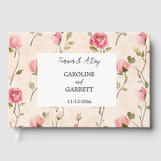 Peach Cream Pink Roses Floral Wedding Gästebuch (Vorderseite)