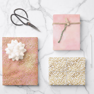Peach Cream Pink Yellow Leopard Print Gefärbte Kra Geschenkpapier Set