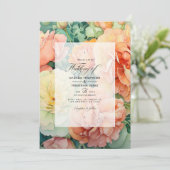Peach, Cream und Seafoam Green Floral Wedding Einladung (Stehend Vorderseite)