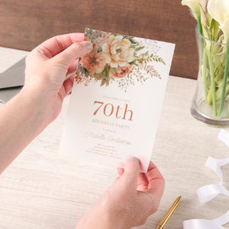 Peach Cream Watercolor Floral 70. Geburtstag Pergament Einladungen