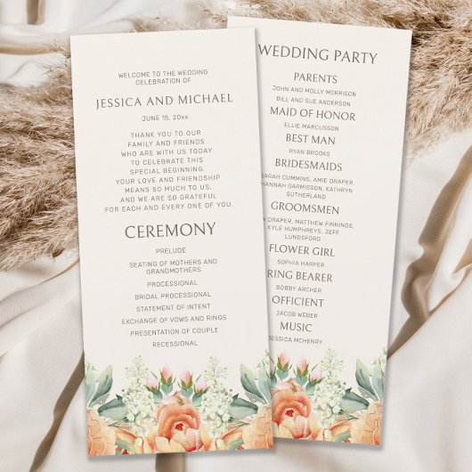 Peach Cream Watercolor Floral Wedding Program