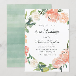 Peach & Cream Watercolor Peonys Geburtstagsparty Einladung
