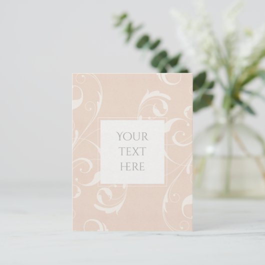 Peach & Creamy White Floral Swirl Elegante Hochzei Postkarte (Stehend Vorderseite)