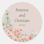 Peach Creme and Sage Green Floral Garden Runder Aufkleber (Vorderseite)