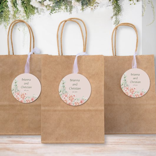 Peach Creme and Sage Green Floral Garden Runder Aufkleber