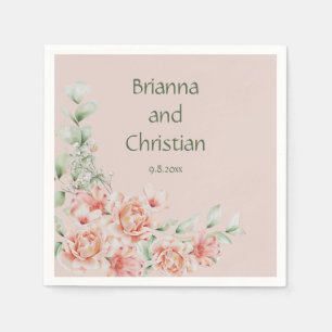 Peach Creme and Sage Green Romantic Floral Garden Serviette
