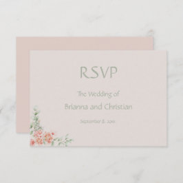 Peach Creme and Sage Green Romantic Floral RSVP Karte