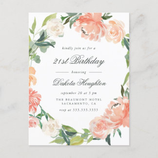 Peach & Creme Aquarell Blume Geburtstagsparty Einladungspostkarte