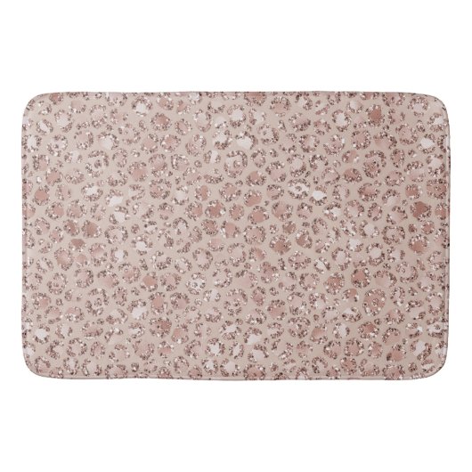 Peach Creme Blush Leopard Print Glitzer Badematte (Vorderseite)