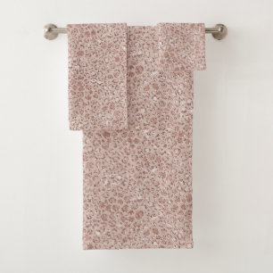 Peach Creme Blush Leopard Print Glitzer Badhandtuch Set