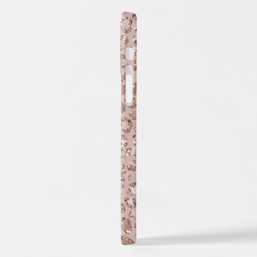 Peach Creme Blush Leopard Print Glitzer iPhone Hülle (Linke Seite)