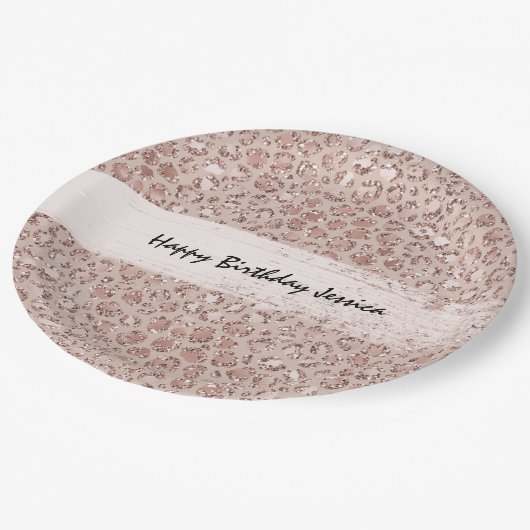 Peach Creme Blush Leopard Print Glitzer Pappteller (Schrägansicht)