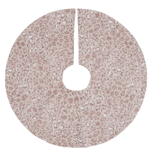 Peach Creme Blush Leopard Print Glitzer Polyester Weihnachtsbaumdecke (Vorderseite)
