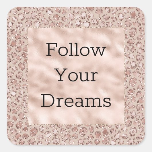 Peach Creme Blush Leopard Print Glitzer Quadratischer Aufkleber (Vorderseite)