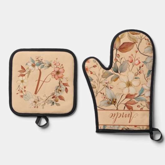 Peach Creme Cotattcore Ofenhandschuh & Topflappen-Set (Vorderseite)