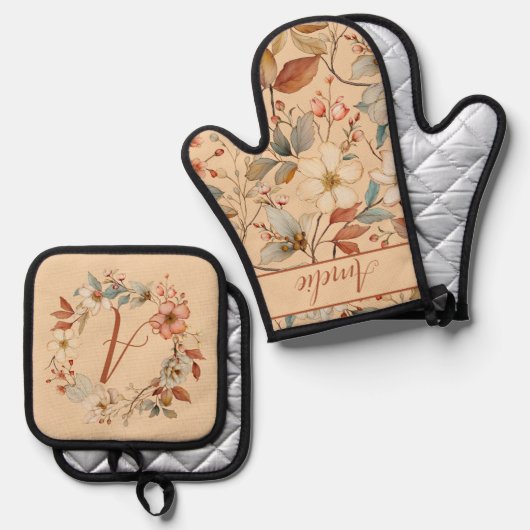 Peach Creme Cotattcore Ofenhandschuh & Topflappen-Set (Vorderseite/Rückseite)