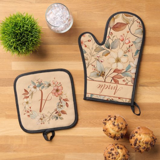 Peach Creme Cotattcore Ofenhandschuh & Topflappen-Set (Oben Unten)