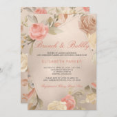 Peach Creme Imitats Gold Forelle Brunch & Bubbly Einladung (Vorne/Hinten)