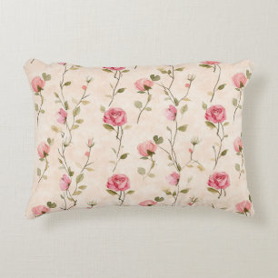 Peach Creme Pink Roses Floral Dekokissen