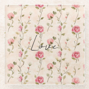 Peach Creme Pink Roses Floral Glasuntersetzer