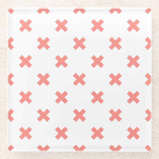 Peach cross stitches auf weiß glasuntersetzer (Vorderseite)