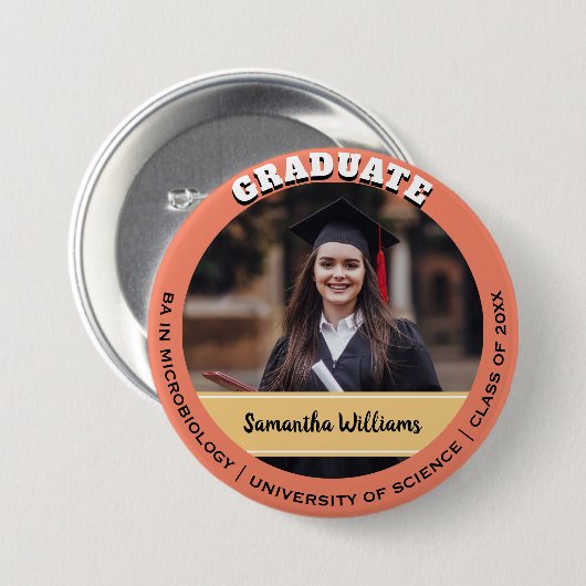Peach Custom Class of Graduate Foto Abschluss Button (Vorne & Hinten)