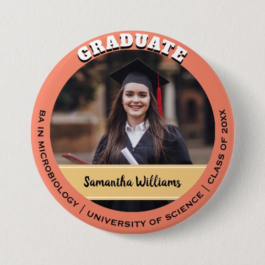 Peach Custom Class of Graduate Foto Abschluss Button (Vorderseite)