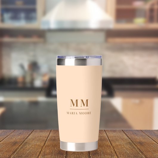 Peach custom monogram initials name thermobecher