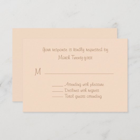 Peach Custom Wedding RSVP Card (Vorne/Hinten)