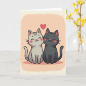Peach Cute Cats Love Card Karte (Gelbe Blume)
