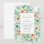 Peach Dainty Spring Wedding Einladung (Vorne/Hinten)