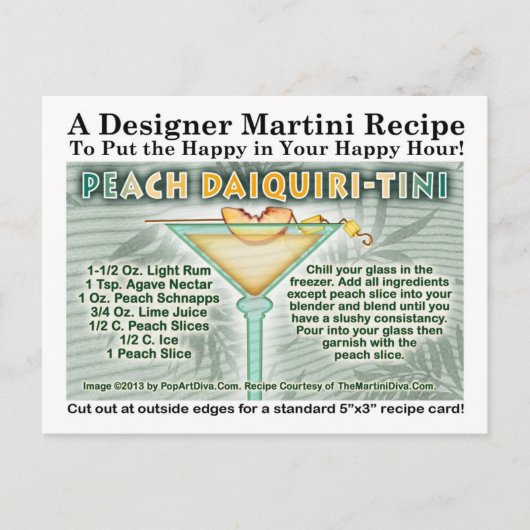 PEACH DAIQUIRI MARTINI RECIPE POSTCARD POSTKARTE (Vorderseite)