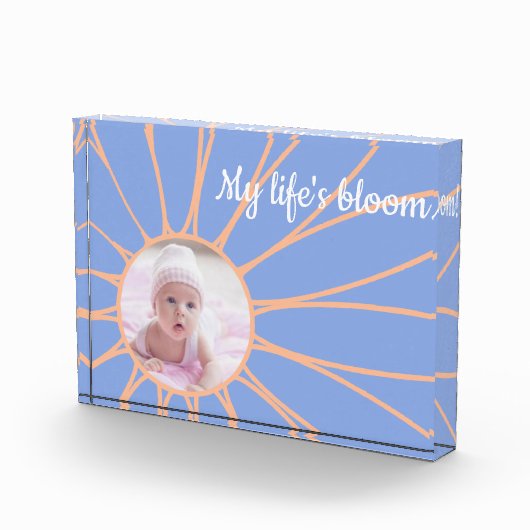 Peach Daisy Blume auf Rock Blue, Baby Foto Block (Rechts)