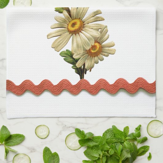 Peach Daisy Küchentuch (Gefaltet)