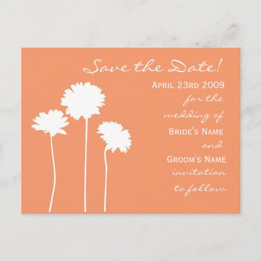 Peach Daisy Save the Date Ankündigungspostkarte (Vorderseite)