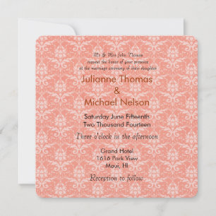 Peach Damask Wedding Einladung