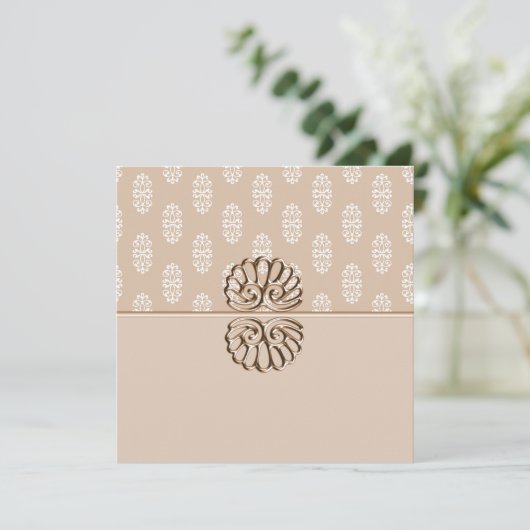 Peach Damask Wedding Einladung (Stehend Vorderseite)