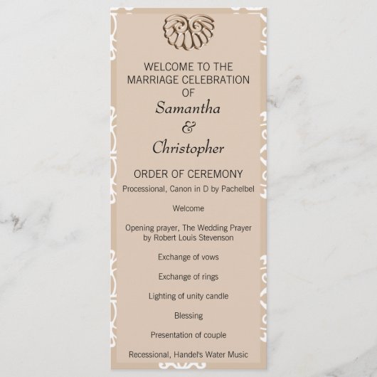 Peach Damask Wedding Program Programm (Vorderseite)