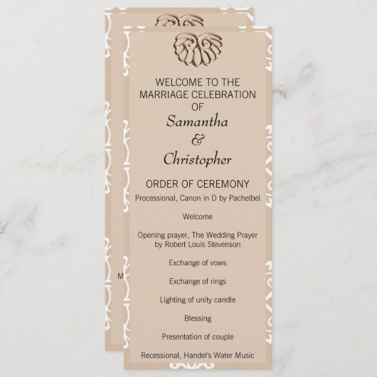 Peach Damask Wedding Program Programm (Vorne/Hinten)