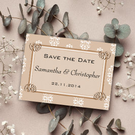 Peach Damask Wedding Save the Date Ankündigungspostkarte