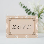 Peach Damask Wedding UAWG RSVP Karte (Stehend Vorderseite)