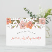 Peach Delicate Floral Junior Bridesmaid Einladung (Stehend Vorderseite)