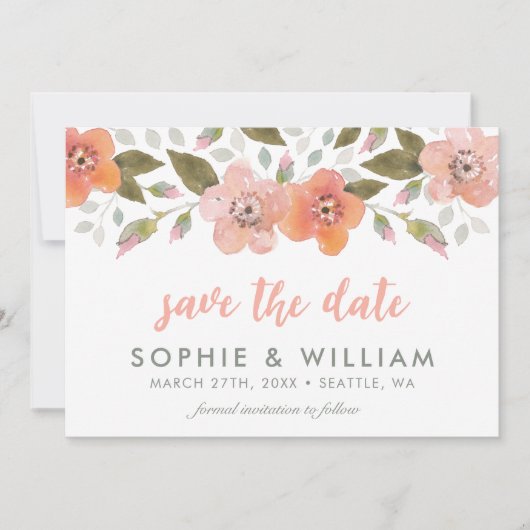 Peach Delicate Floral Save the Date (Vorderseite)